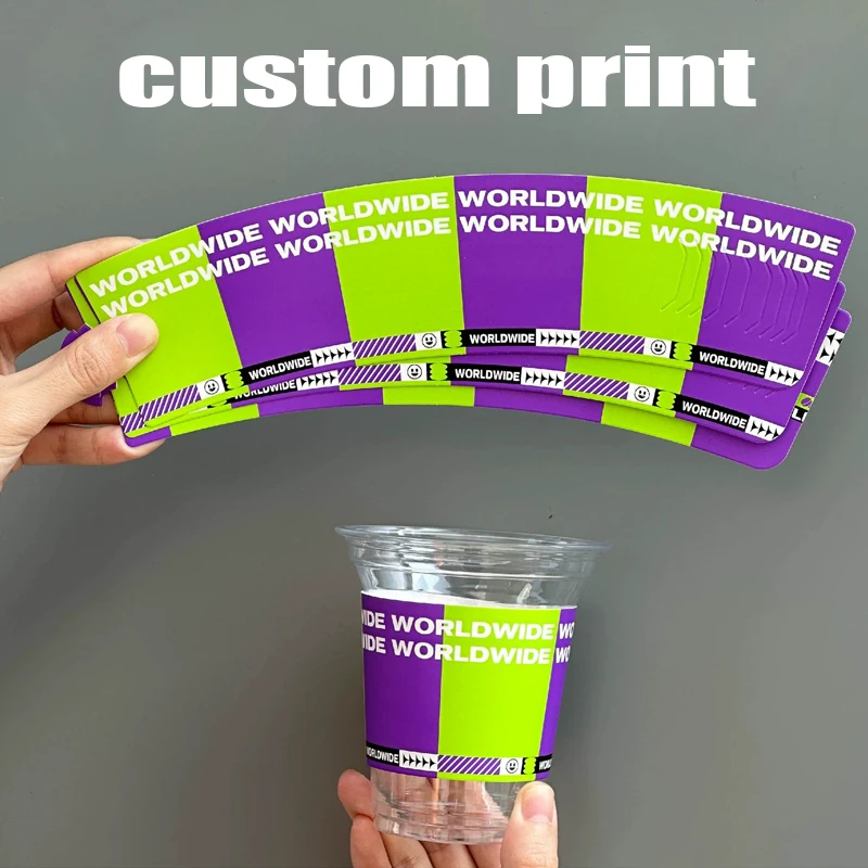 Impresión de logotipo de la manga de la taza de la tarjeta blanca, taza de papel desechable, manga transparente de la taza del té de la leche del café de la taza de PP