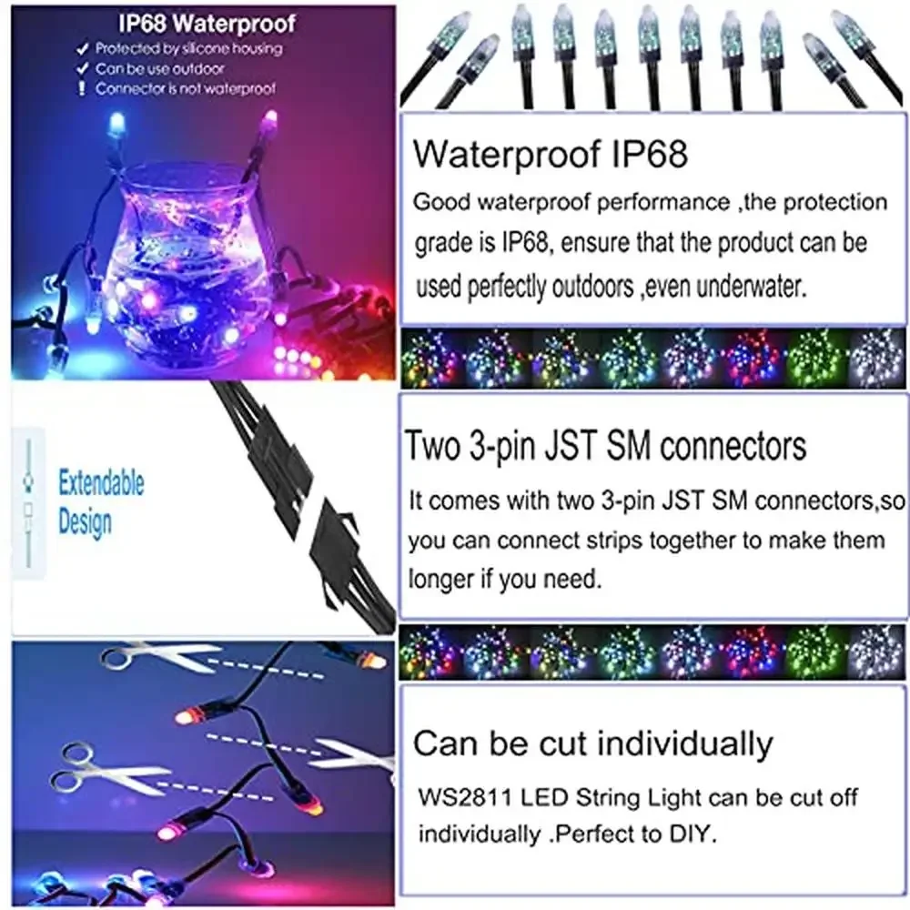 Ws2811 12mm rgb endereçável redondo led pixels módulo ip68 corda à prova dip68 água 500 pçs publicidade ao ar livre iluminação de enseada de natal