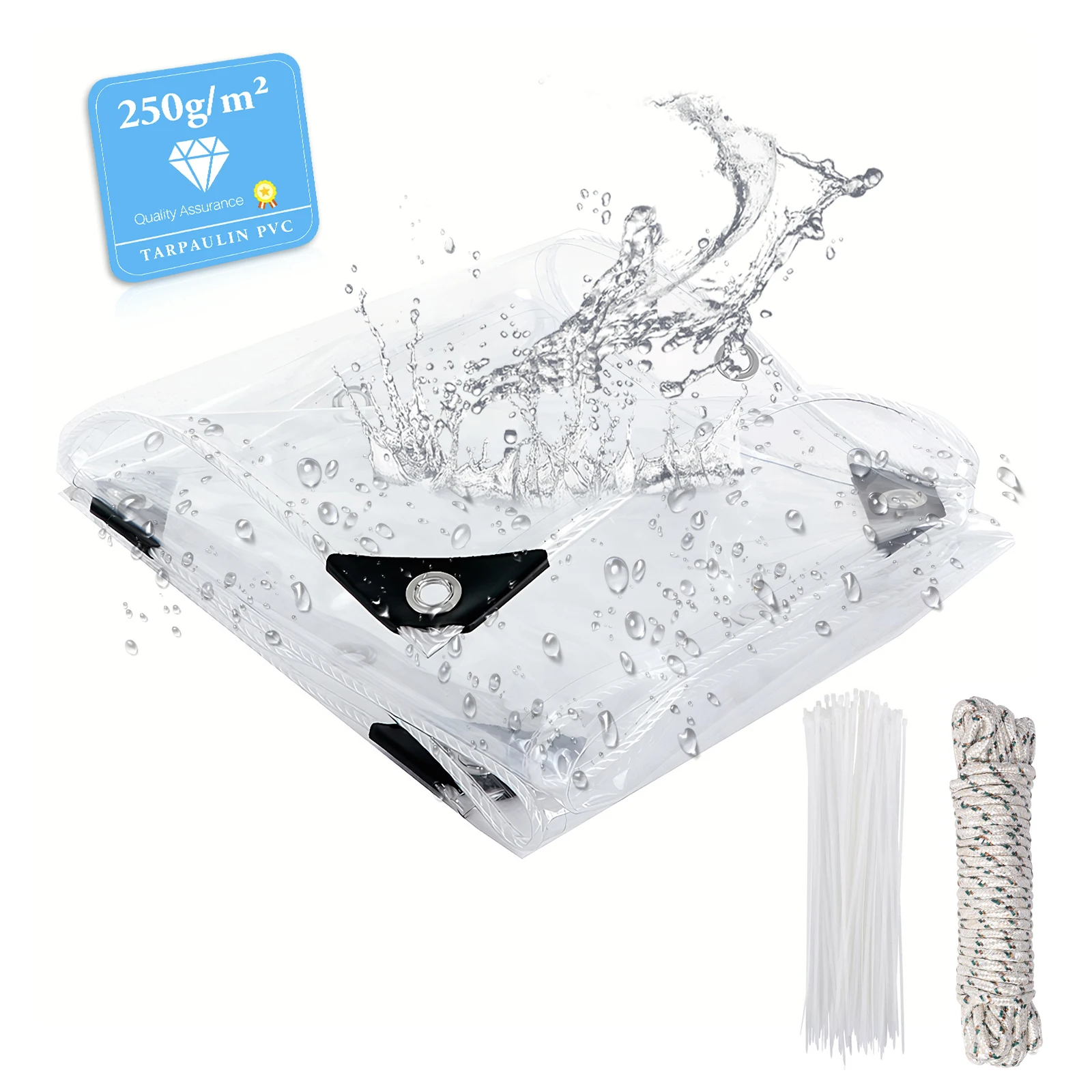 PVC helder zeildoek waterdicht met roestvrije oogjes 0,2 mm transparant zeildoek regenhoes voor terras tuinhuisje tuinmeubilair - afbeelding 1