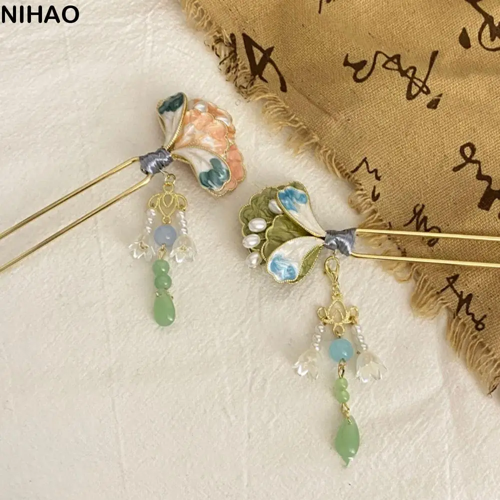 

Cute Tassels U-shaped Hair Clip Pearl U Shape Chinese Style Hair Stick Grab Clip Antique Style Flower Hairpin Daily