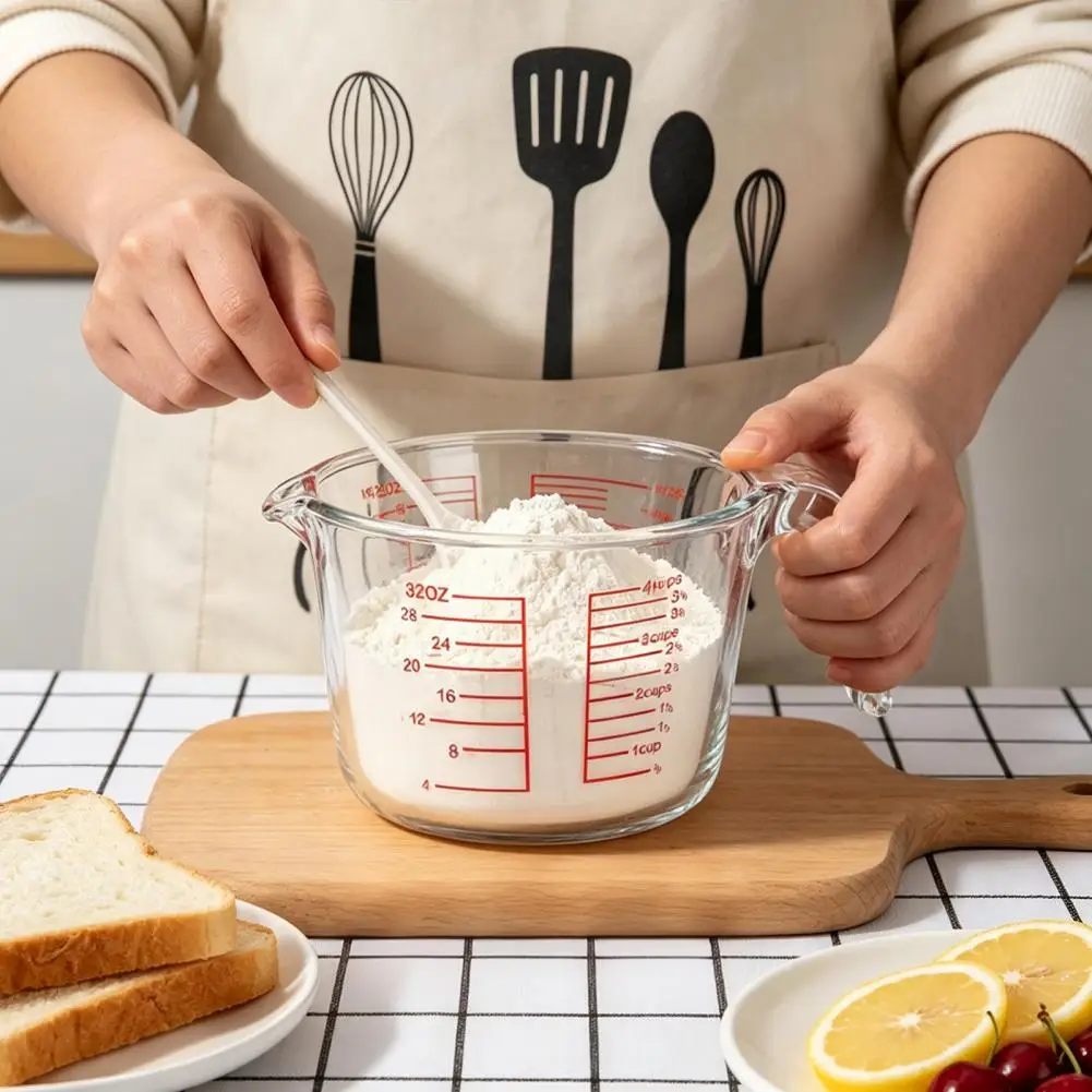 Glass Measuring Bowl 1l Glass Measuring Cup with Handle Spout Heat Resistant Kitchen Gadget for Precise Liquid Powder