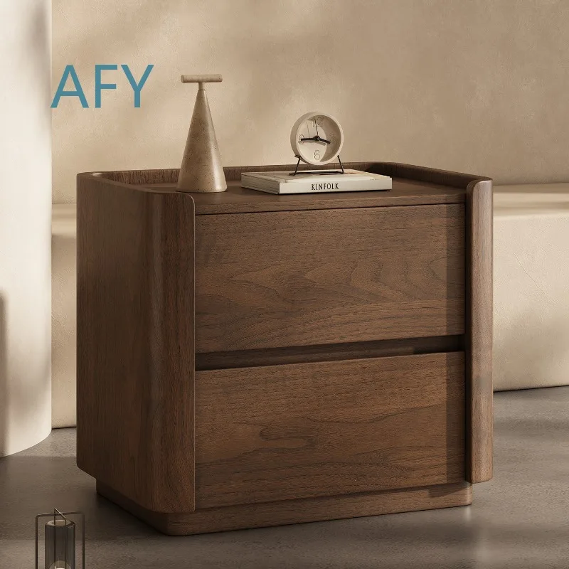 Home Log Color Bedside Table for Modern Italian Bedroom Double Drawer Nightstand Eco Friendly Storage Nightstand for Small