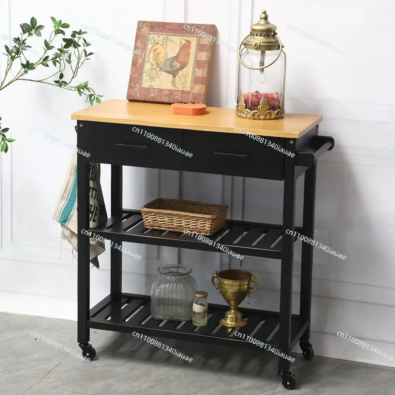 Country Style Solid Wood Retro Dining Side Cabinet Kitchen Dining Car Cooking Table Wine