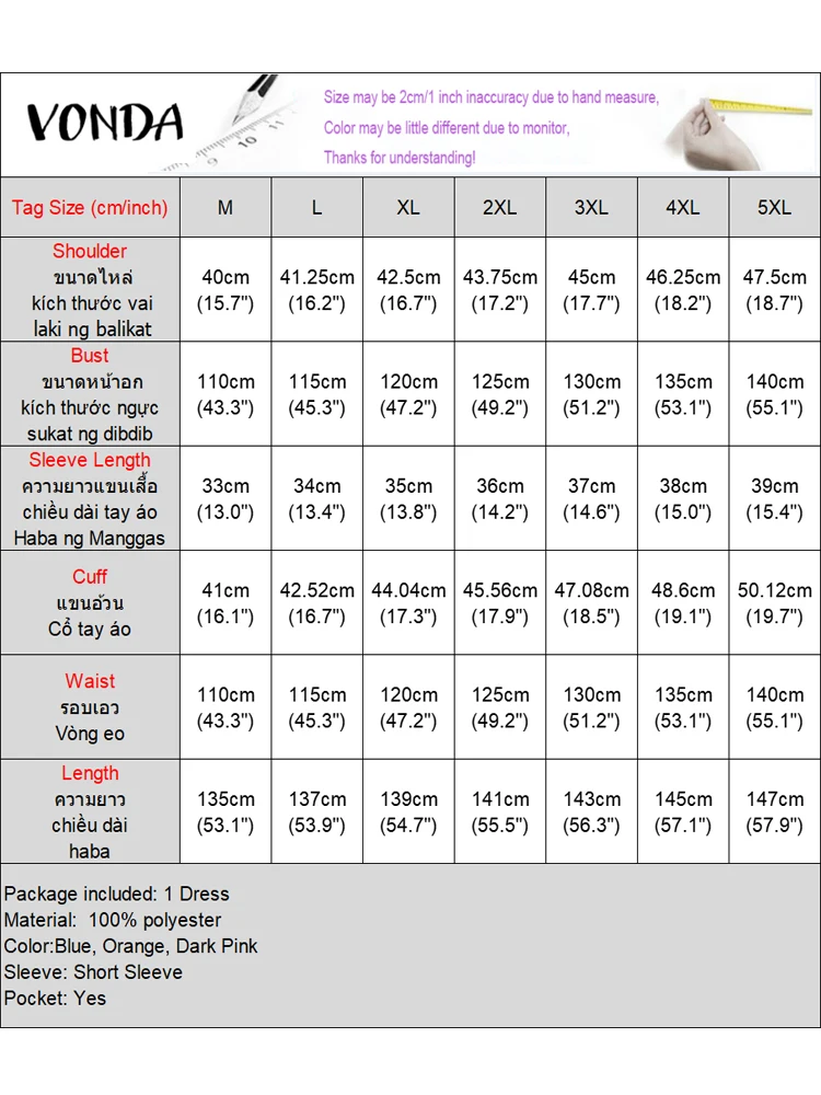 2025 VONDA vestido estampado bohemio de verano para mujer, Maxi Vestidos Vintage de manga corta con cuello en V, vestido veraniego para fiesta, vestido largo holgado informal