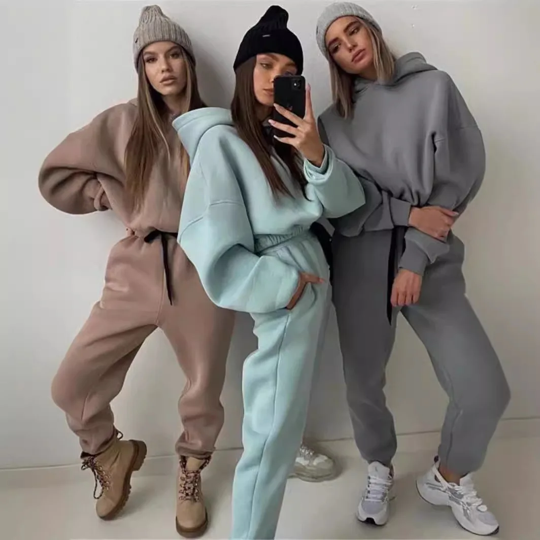 2 Piece Outfits Hooded Sweatshirt + Jogger Pants Casual Sport Suit Autumn Winter Two Piece Set Women\'s Tracksuit Female Clothes