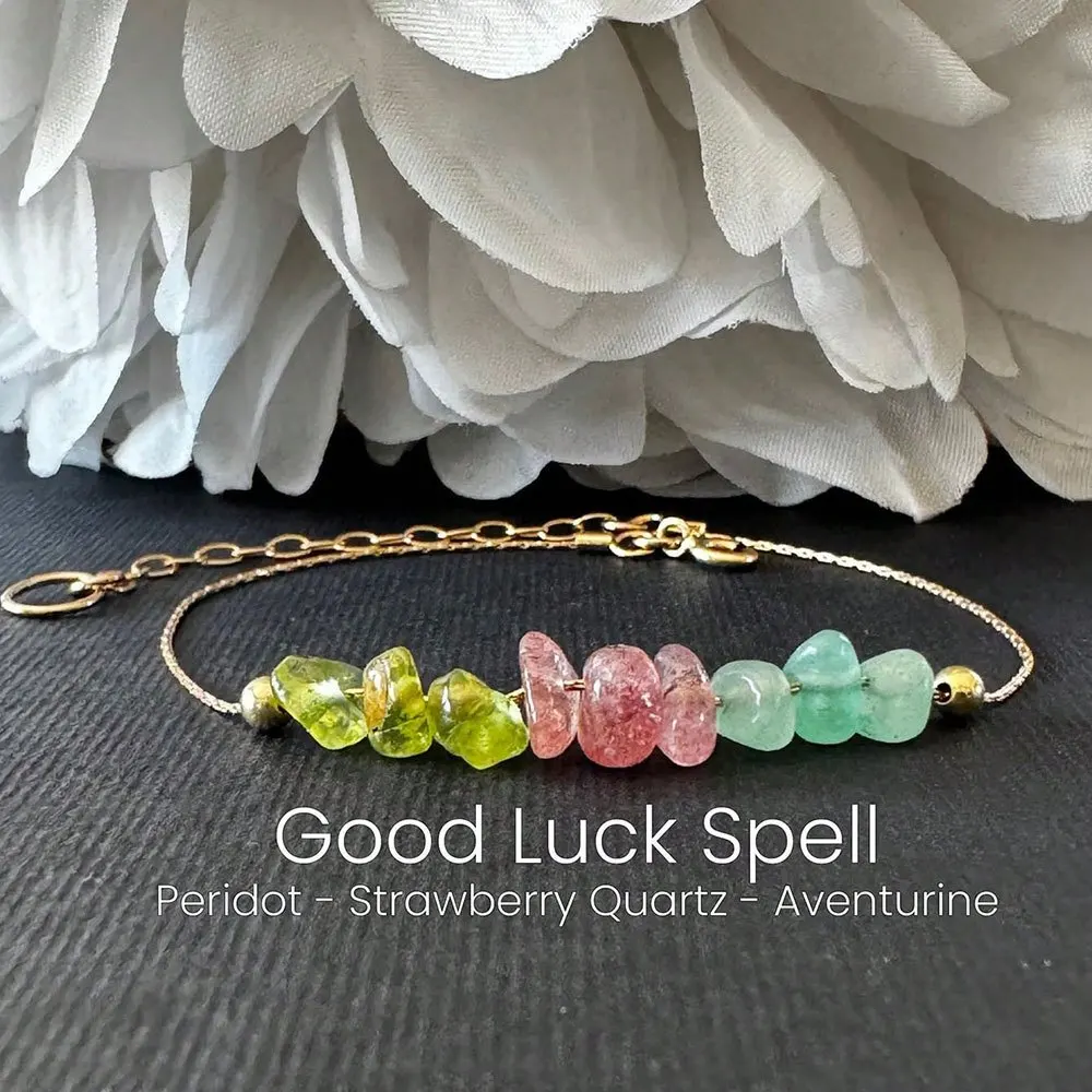 1pc Good luck spell, Bohemian minimalist bracelet, olivine/strawberry quartz/Dongling stone gravel jewelry, unisex daily wear