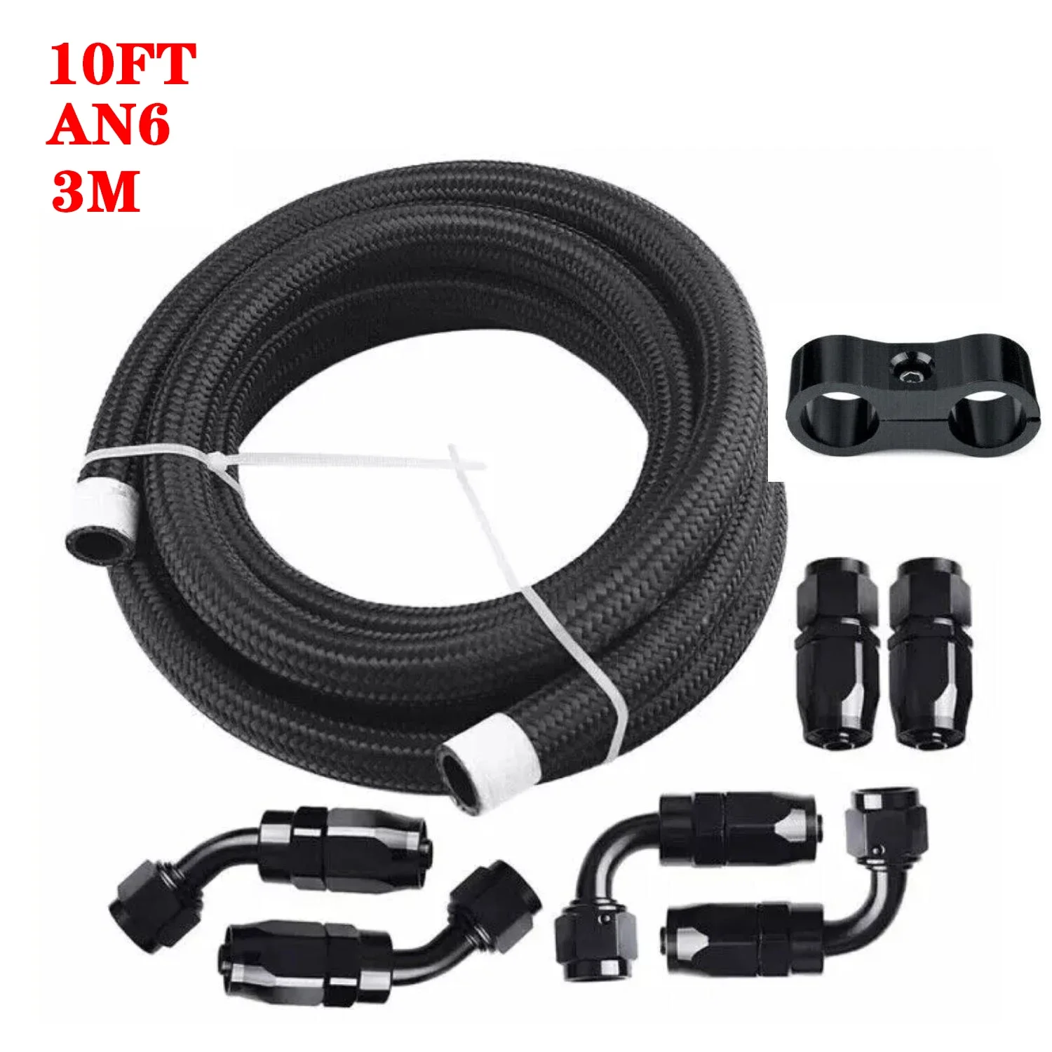 

3M/10ft AN6 Stainless Steel Braided Fuel Hose Kit with 6AN Fittings - Oil & Gas Compatible