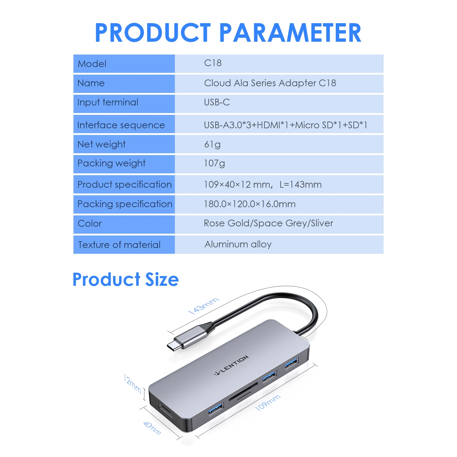 USB C Hub with 4K HDMI, 3 USB 3.0, SD/TF Card Readers for MacBook Pro 13/15/16, 2018 2019 Mac Air, Surface Book 2/Go, Chromebook