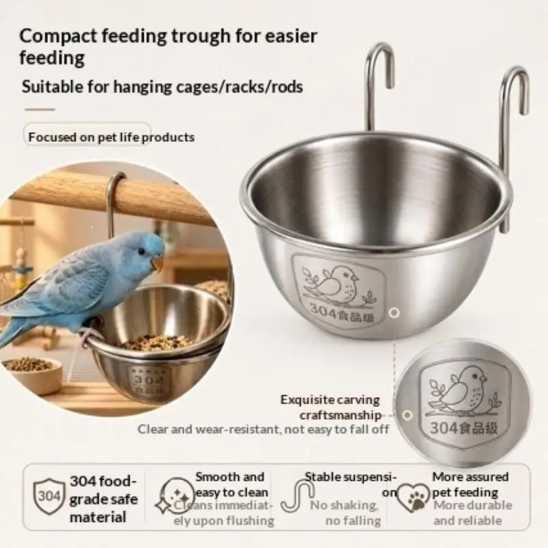 1/2PCS Stainless Steel Bird Feeder Bowl Hanging Parrot Bath Cups Stable Locking Food Water Dish For Budgie Cockatiel Cage