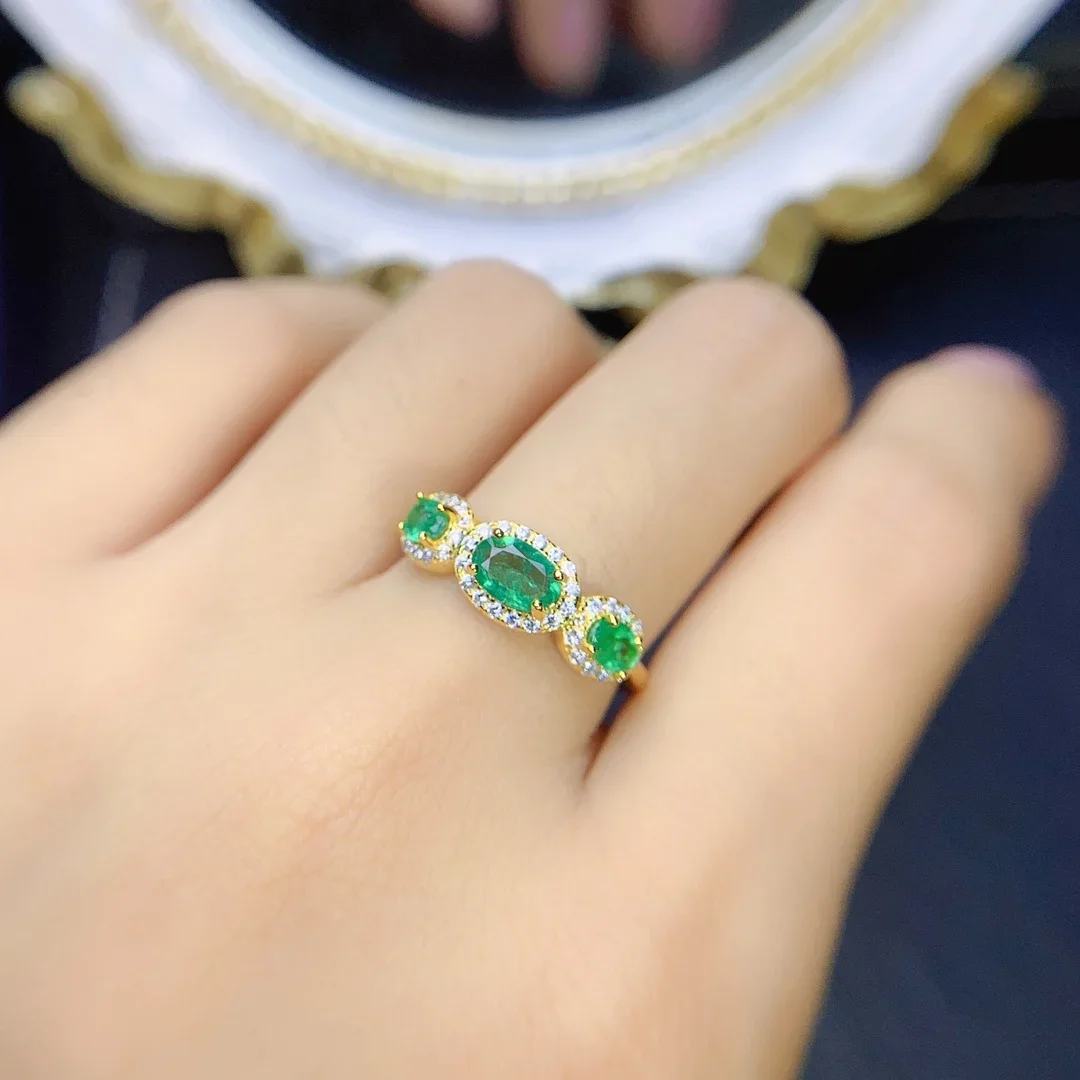 

Sterling Silver 925 Ring Engagement Ring Female Luxury Free Shipping Gem Natural Emerald Ring Jewelry Female Original Date