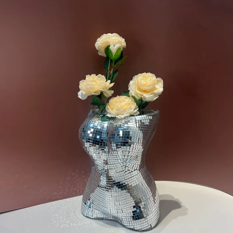 Disco mirror female flower pot plastic vase human body sculpture storage jar gardener decoration gift