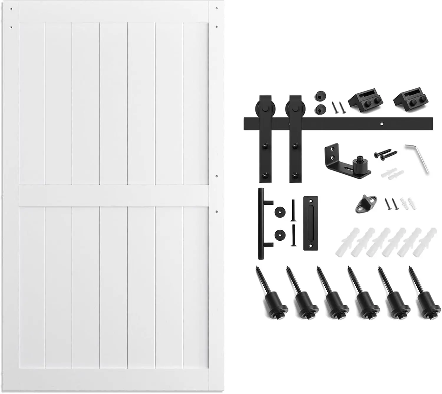 Smartstandard Mdf pintu gudang 48X84 inci, putih, pintu gudang dengan 8 kaki hitam pintu geser, Kit perangkat keras & pegangan, bor siap untuk