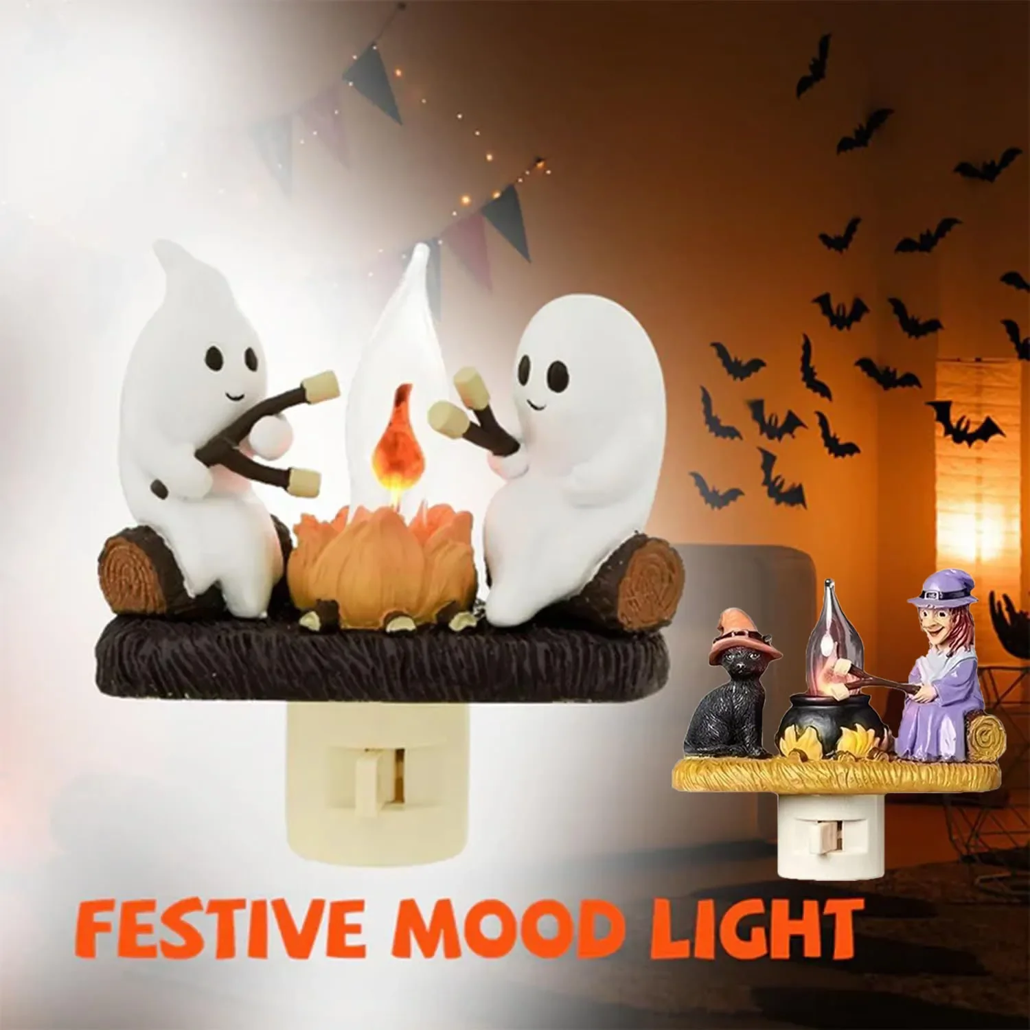 

Xiaomi Ghost Halloween Night Lamp Campfire Flickering Night Light EU US Plug In Electric Flame Lantern For Room Bedside Decor