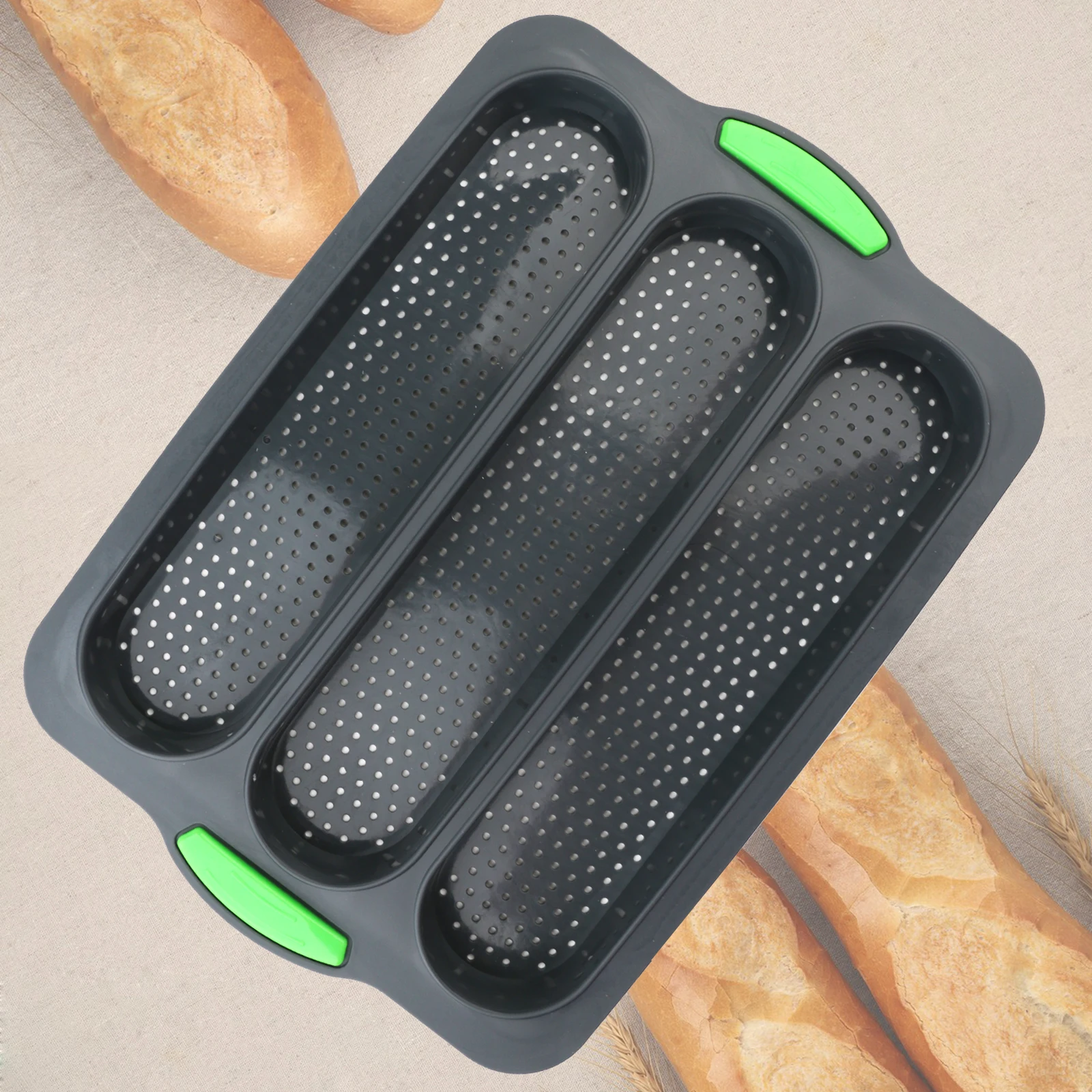 3-Tier Silicone Baguette and Hamburger Bun Tray, for Long Breads and Hot Dogs - Oven Safe, Non-Stick, Ideal for Homemade Breads and Sandwiches - Perfect Gift for Baking Enthusiasts