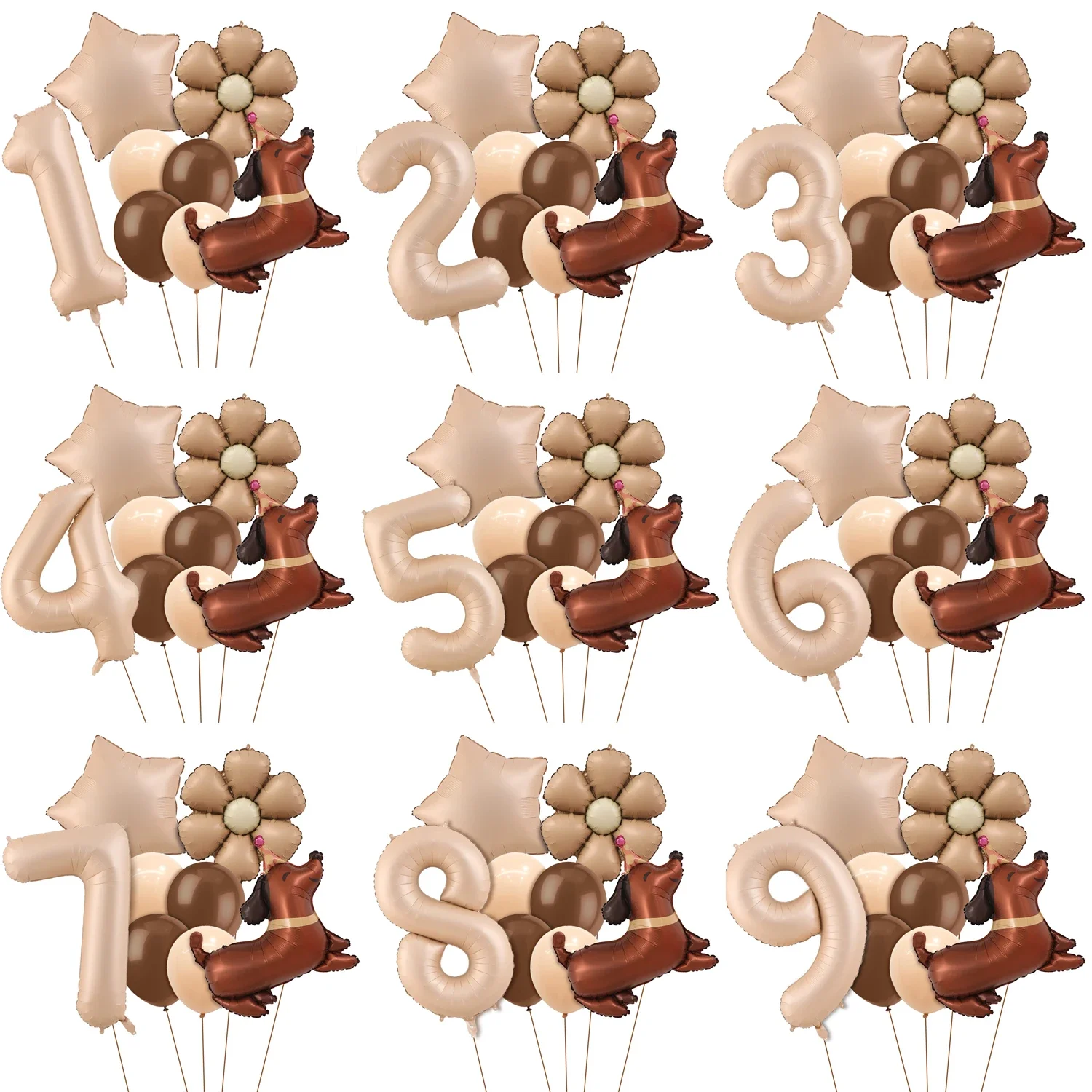 1 set di set di decorazioni per palloncini di compleanno a tema cane, margherita, husky, cane maculato, salsiccia, cane, bago, palloncino in foglio di alluminio
