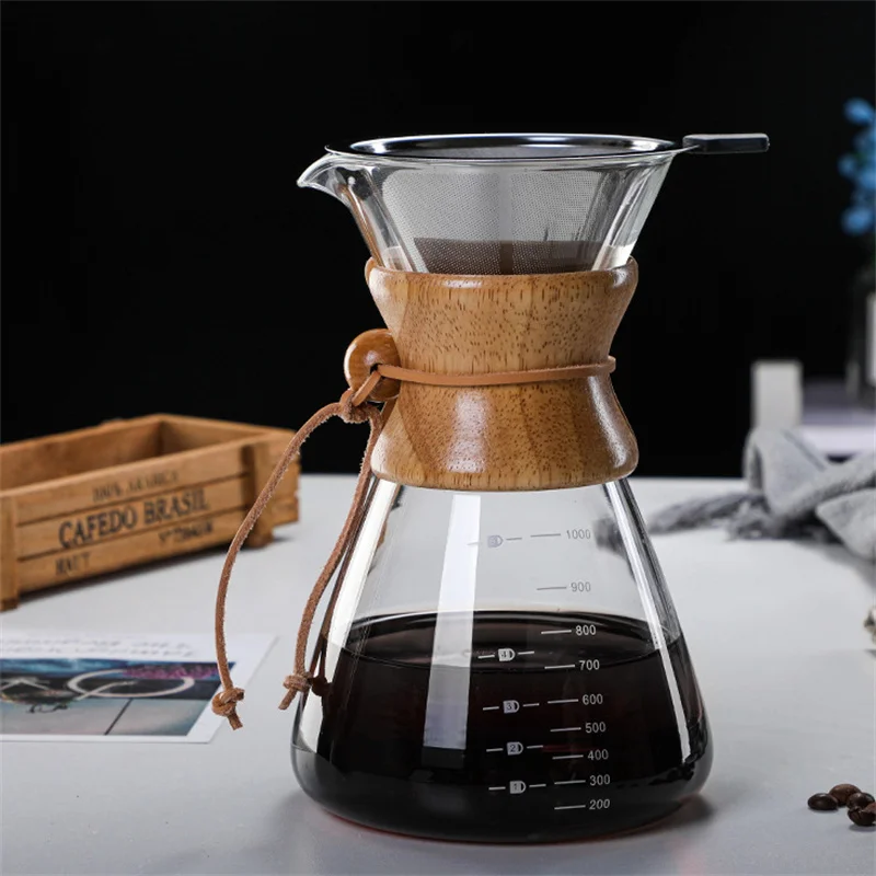 กาแฟหม้อสแตนเลสสตีล Drip Brewing ร้อนชุด1000Ml เครื่องใช้ในครัวเรือน Sharing หม้อกาแฟเครื่องมือ Cork Borosilicate แก้ว