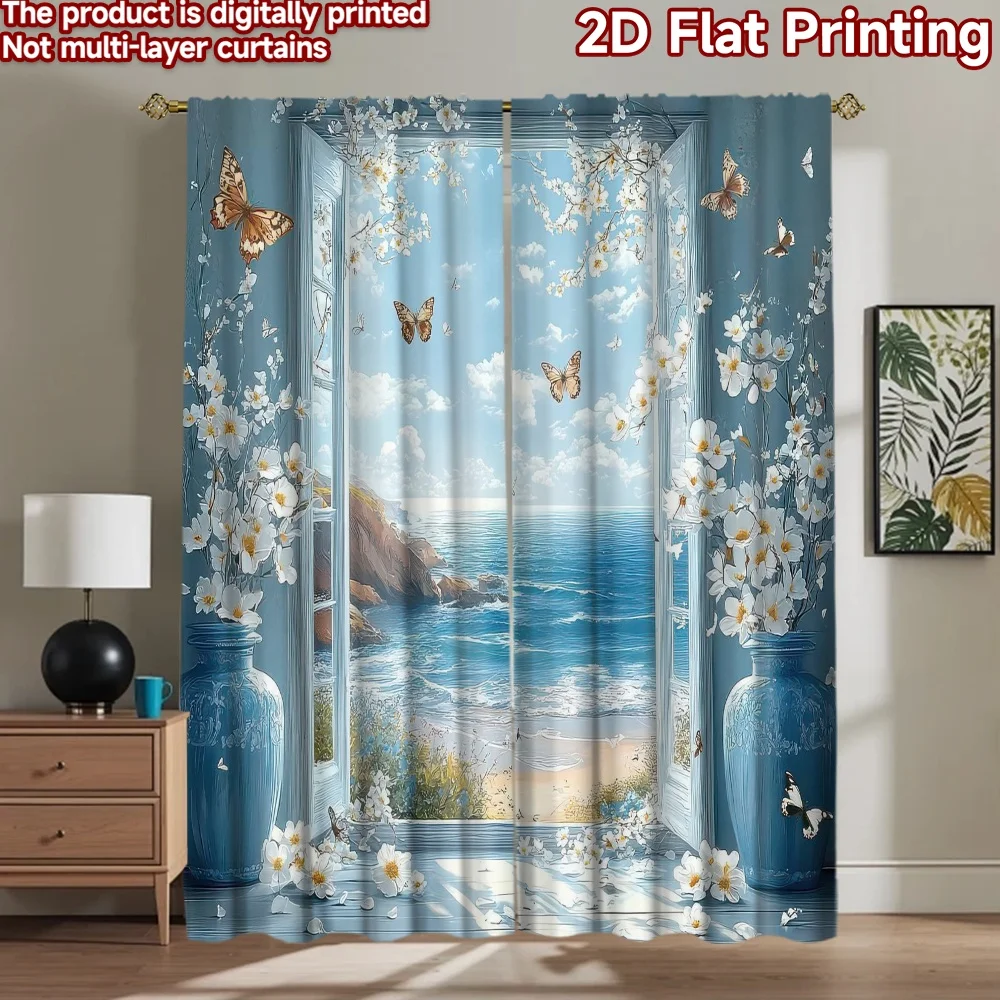 

1pc 2D flat Photography Backdrop Background Banner Butterflies by Ocean 100% Polyester Festive Backdrops Use for Home