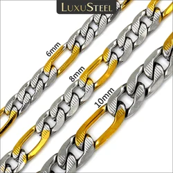 LUXUSTEEL 6/8/10MM Men's Figaro NK Chain Necklace Stainless Steel Golden Mixed Silver Color Curb Link For Women Jewelry Gift