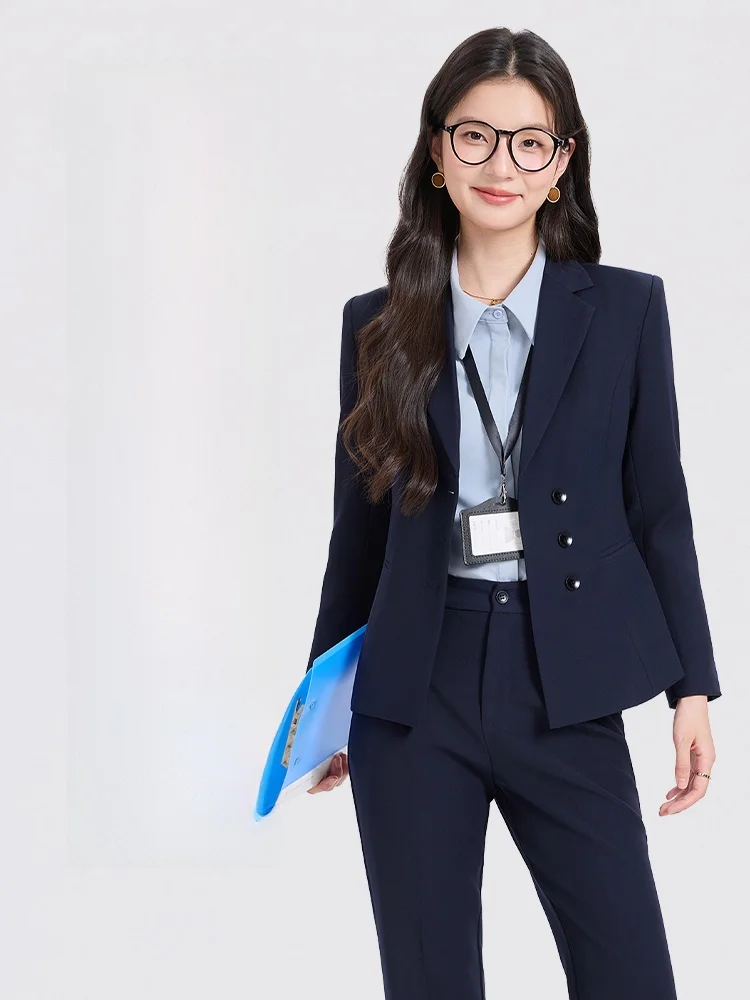 Gray Suit Set Women's Commute Style Slim Fit Three Button Cuff Coat And Pants Ensemble Professional Business Casual Ladies
