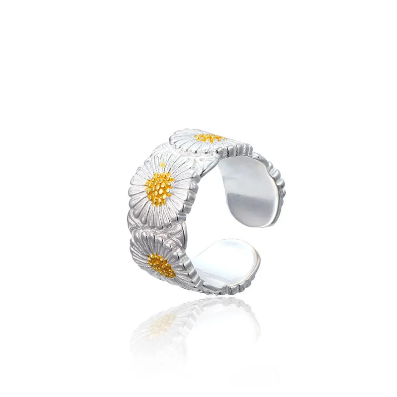 

Ювелирные изделия из чистого серебра S925, легкая роскошная мода, открывающееся кольцо с ромашками, мужской и женский парный стиль, изысканный нишевый браслет