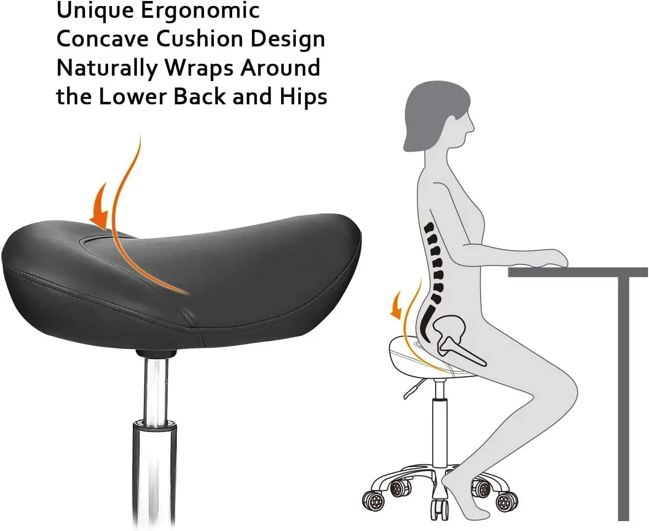 Saddle Stool Chair with Wheels Swivel Salon Stool Round Rolling Stool for Massage Barbershop Lab Step Stool SPA Housework Chair