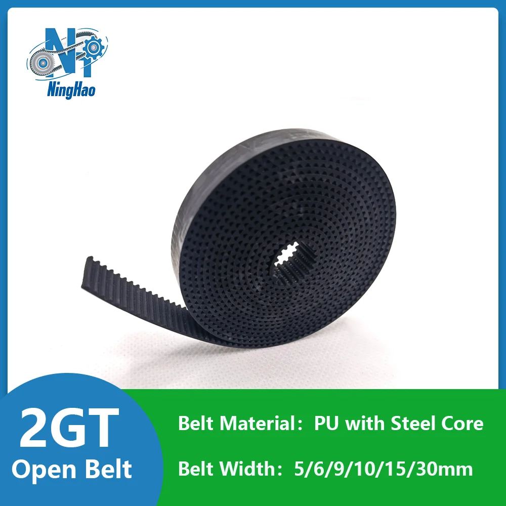 

GT2 Open Black Timing Belt 2GT Belt PU with Steel Core for 3D Printer Width 5/6/9/10/15/30mm Polyurethane Steel Synchronous Belt