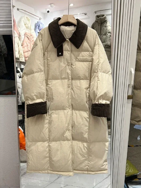 2025 Fashion Winter New Women's Down Jacket Loose Commuter Splicing Corduroy Down Jacket