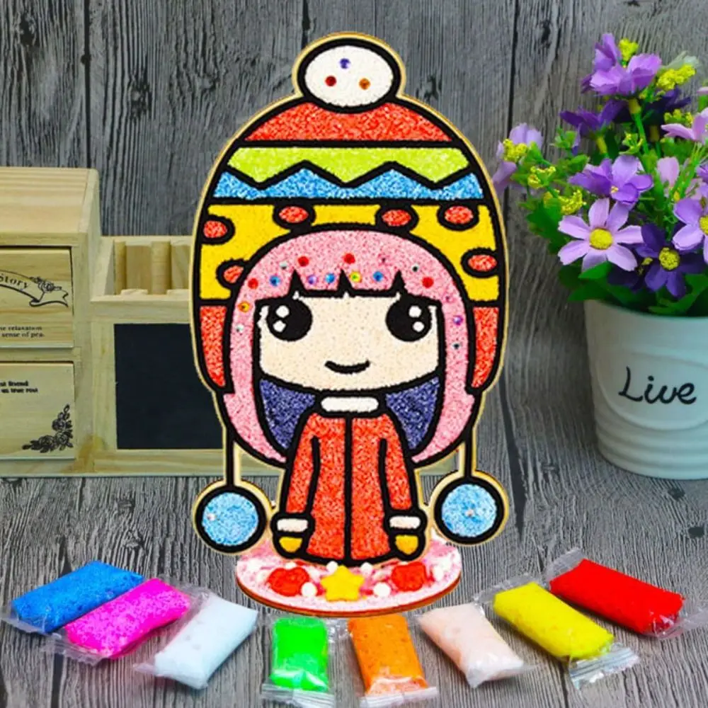 Fashion DIY Snowflake Mud Painting Three-dimensional with Wood Board Pearl Mud Painting Coloring Painting Handmade for Children