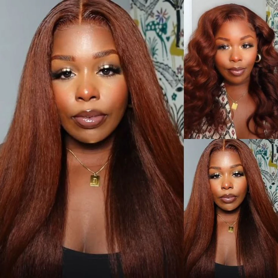 Reddish Brown Wig Kinky Straight Human Hair Wigs Curly Front 13x6 Hd Lace Frontal Wig Glueess Brazilian Wigs On Sale Clearance