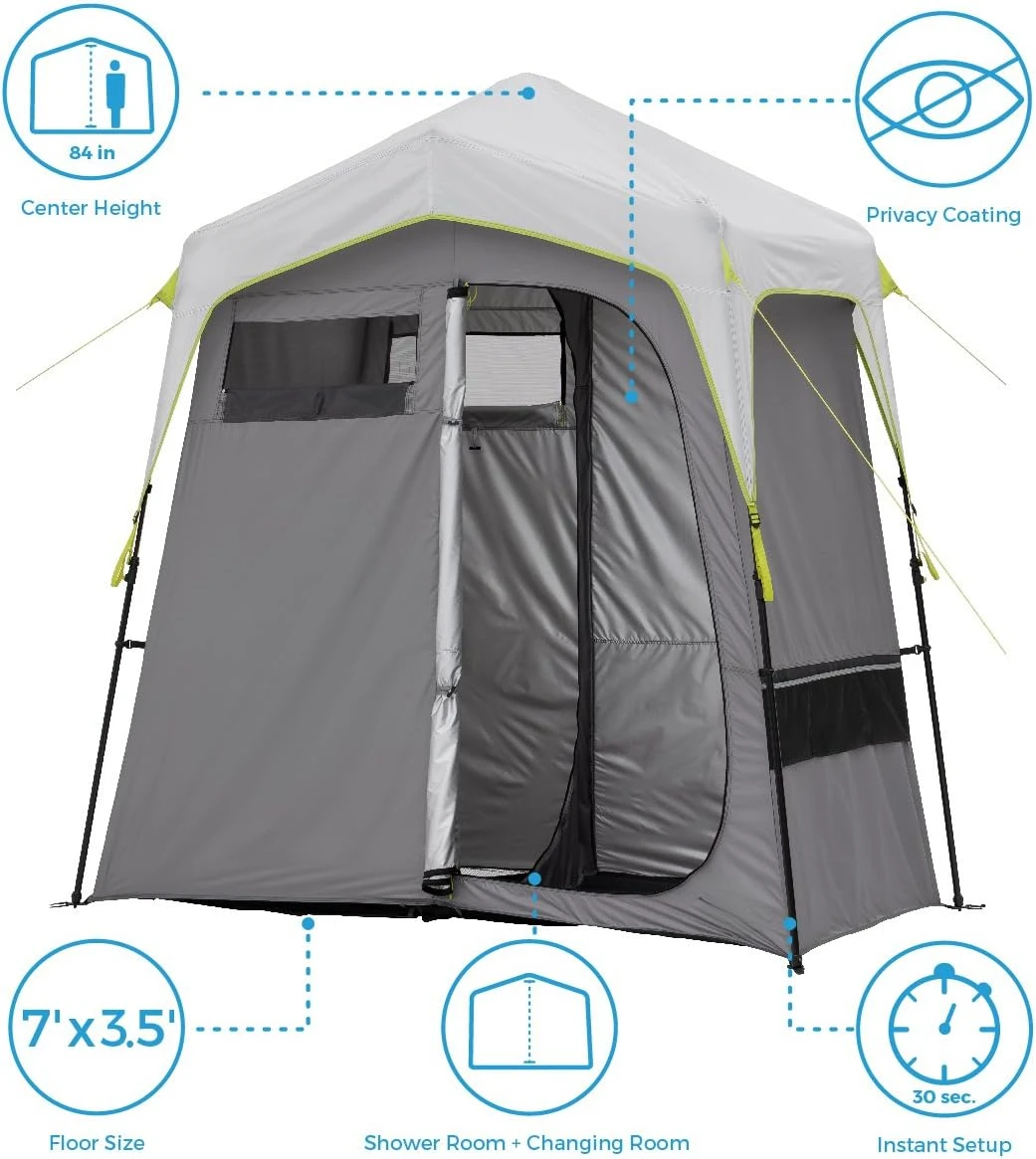 Instant Cabin Shower Tent | 2 Room Camping Utility Tent with Changing Privacy Room | Portable Large Pop Up Tent