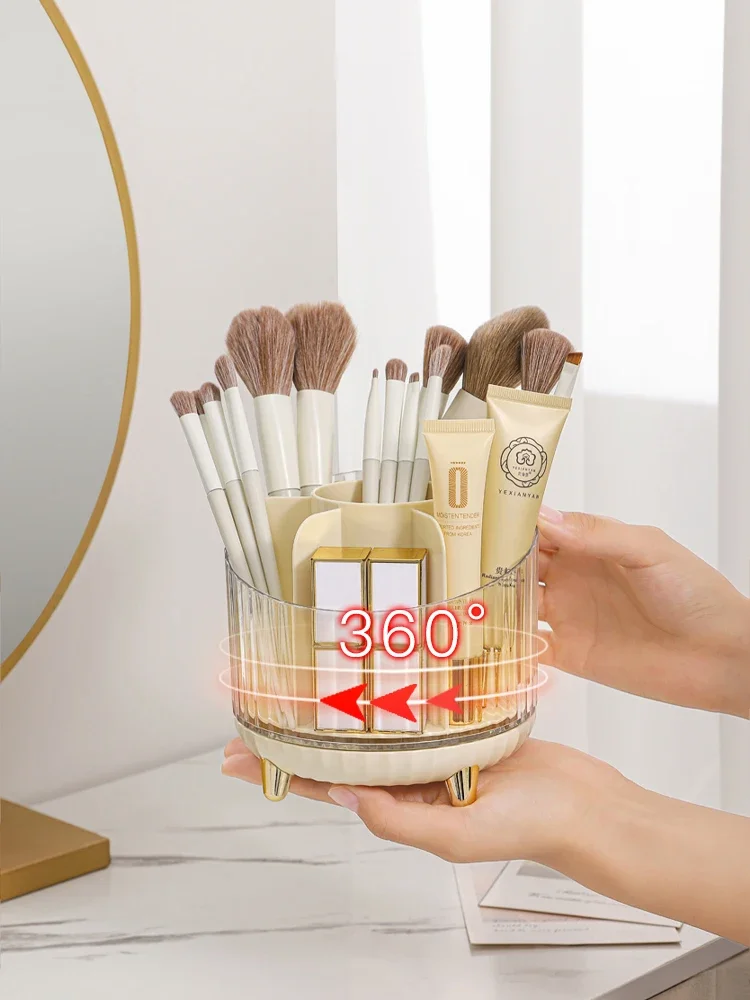 

Makeup Brush Storage Container, Desktop Lipstick and Cosmetics Storage Box, Rotating Eyebrow Pencil Holder