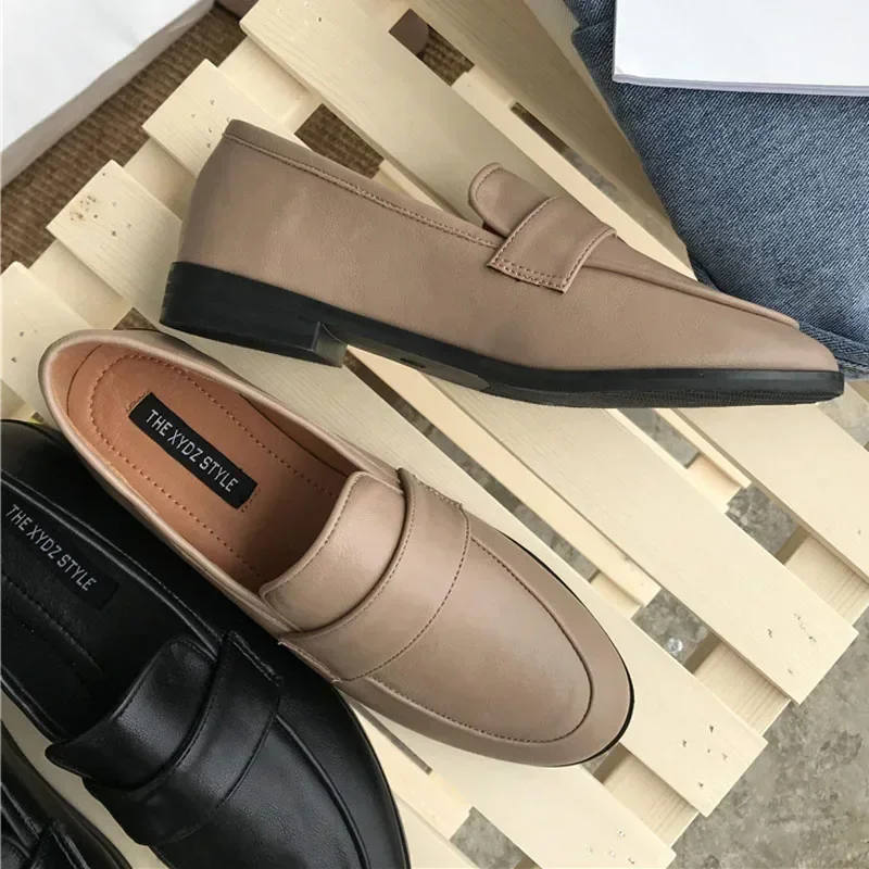 2023 Spring New Slip-on Small Leather Shoes for Women British Preppy Style All Match Fu Gu Lofu Flat Single Shoes