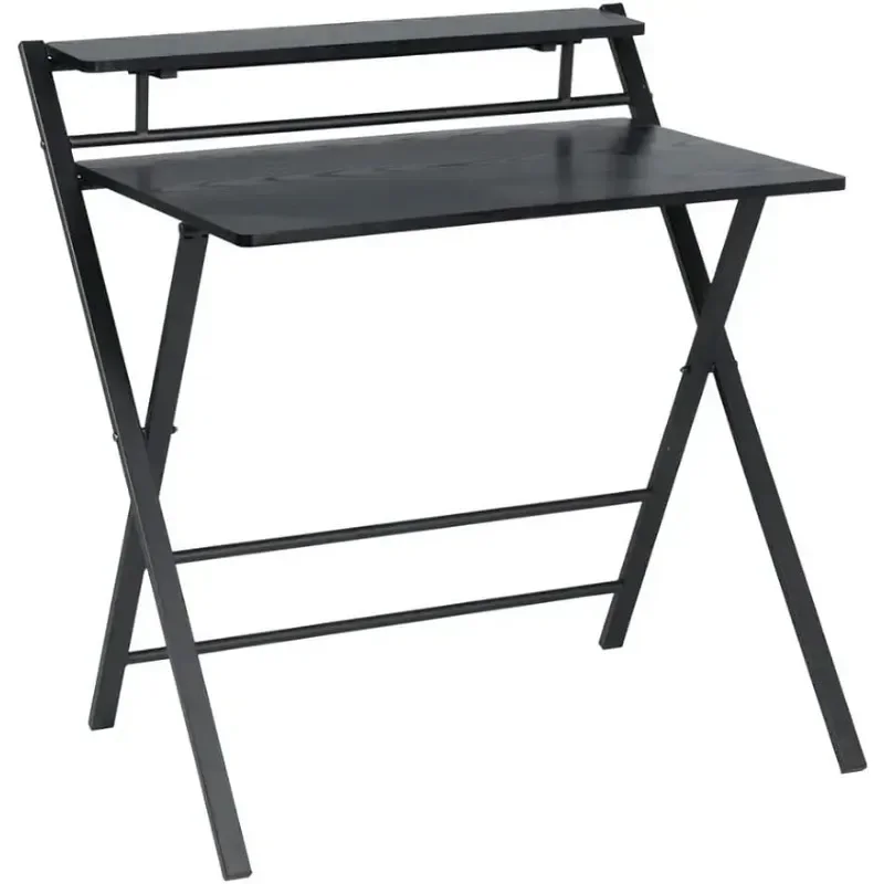 32.1'' Folding Desk, 2 Tier Foldable Writing Table Assembled Saves Space for Home Office Study, Metal Frames