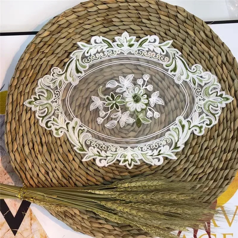 HOT oval mesh flower embroidery table place mat cloth Wedding Christmas dining placemat kitchen Table decoration and accessories