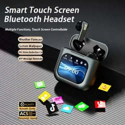 TWS Bluetooth Earphones LCD Touch Screen Earbuds 8G Memory ENC HD Calls Wireless Headset APP Message Reminder Dialing Video