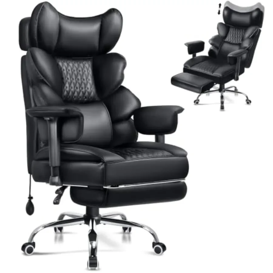Big and Tall Office Chair with High Back Support, Ergonomic Desk Chair for Extended Sitting, Heavy Duty 400 LBS Capacity, Black