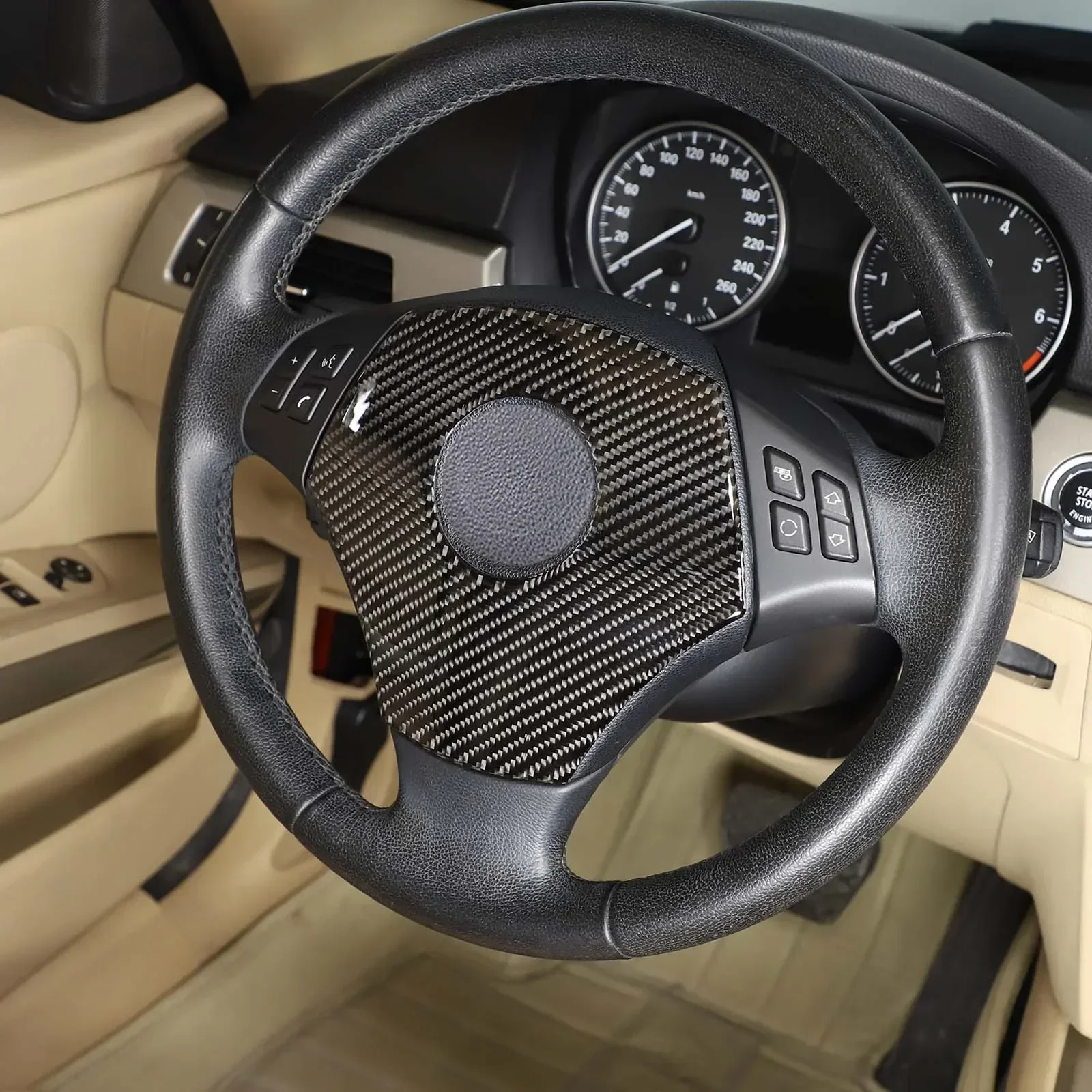 For BMW 3 Series E90 E92 E93 2005-2012 Car Steering Wheel Decorative Panel Sticker Soft Carbon Fiber Interior Accessories