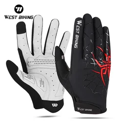 WEST BIKING Spring Summer Cycling Gloves Full Finger Touch Screen Men Women MTB Gloves Spider Pattern Anti-Slip Bicycle Gloves