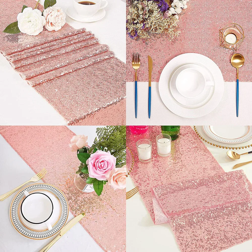 1PCS Glitter Sequin Table Runner Gold /Silver /Rose Table Cloth Sparkle Table Covers for Wedding Birthday Christmas Decoration