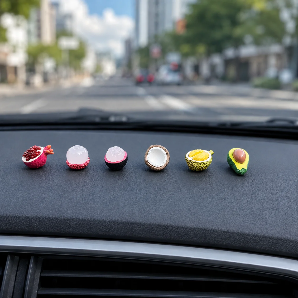 6PCS Center console simulation fruit ornament car screen decoration cute little lychee car center console ornament