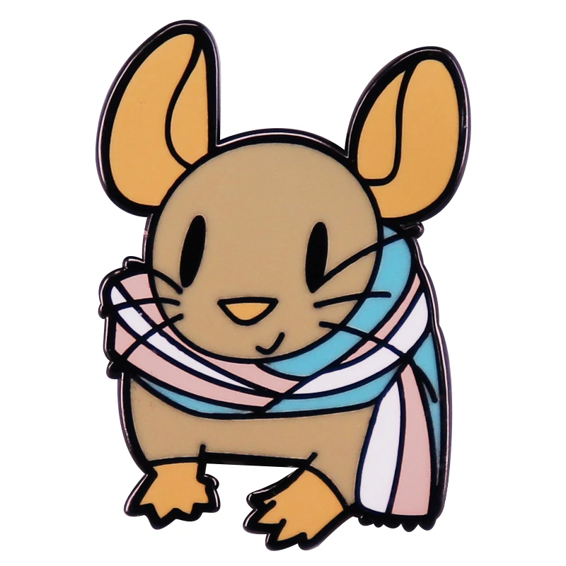 لطيف المتحولين جنسيا الفئران المينا دبوس الأزرق الوردي الأبيض وشاح عبر فخر الحيوان شارة LGBT بروش هدية ظهره الديكور مجوهرات