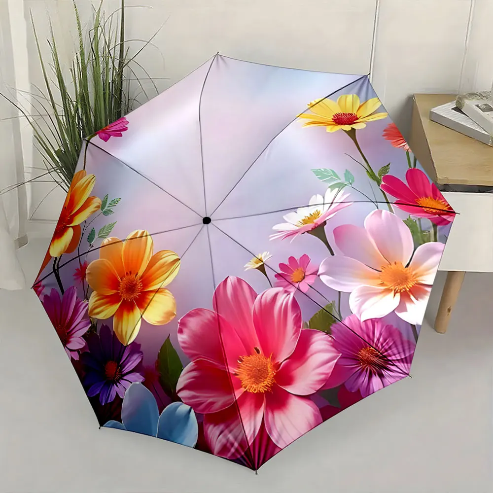 1PC Floral Art Umbrella Adds Elegance to Everyday Style Print 8 Iron Ribs Folding Umbrella Auto-Open Fashion Sunshade