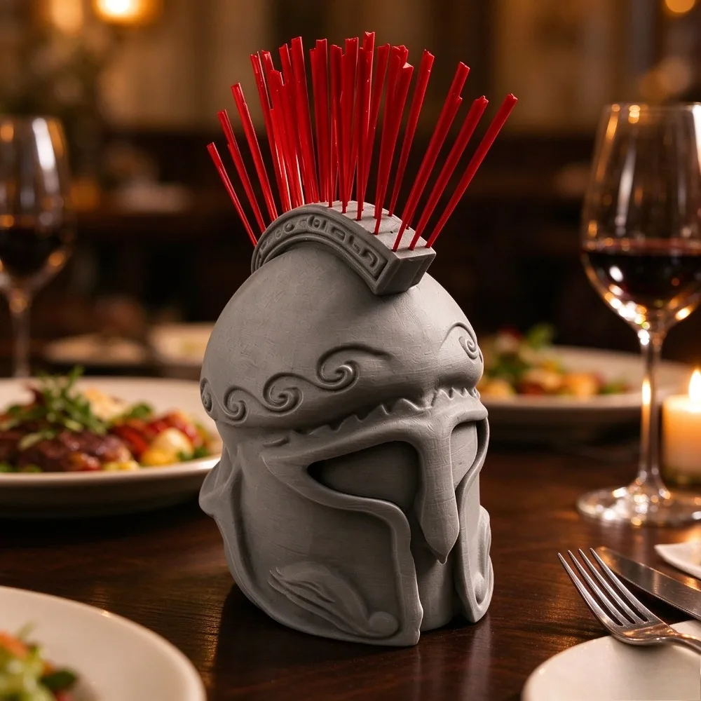 Spartan Helmet Toothpick Holder 3D Printed Greek Warrior Helmet Decorative Toothpick Dispenser Tabletop Dining Room Ornament