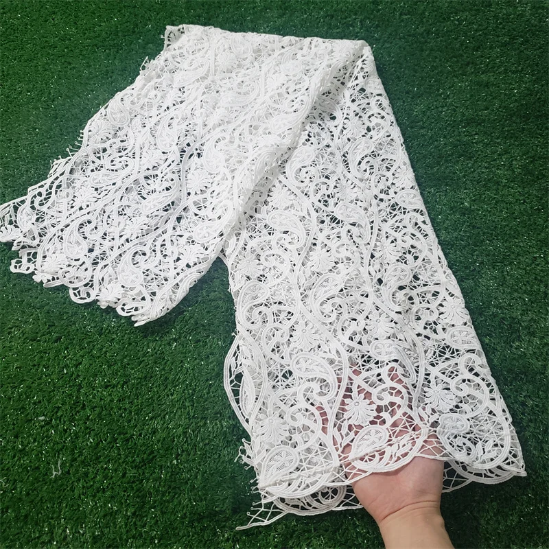 Hot Selas Pure White Guipure Lace Soft Skin Friendly African Eembroidery Cord Fabric for Party Dress NN855_L