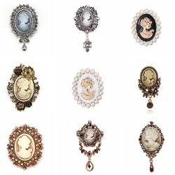 Vintage Queen's Cameo Beauty Head Crystal Brooch Pins for Women in Antique Gold Silver Color Assorted Style Rhinestone Brooch