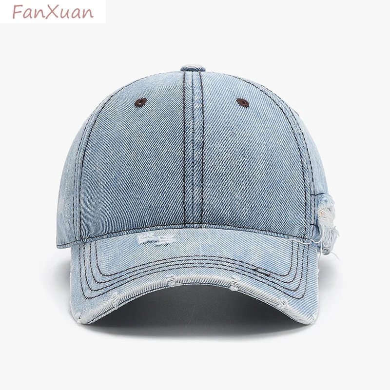 denim baseball cap for men cotton hats distressed ripped large caps soft top