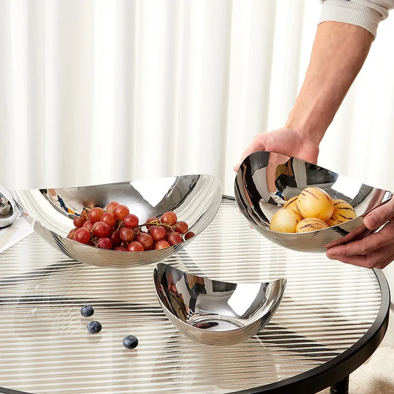 

304 Stainless Steel Fruit Bowl Large Salad Serving Dish Modern Kitchenware Home Living Room Party Serving Tray Snack Container
