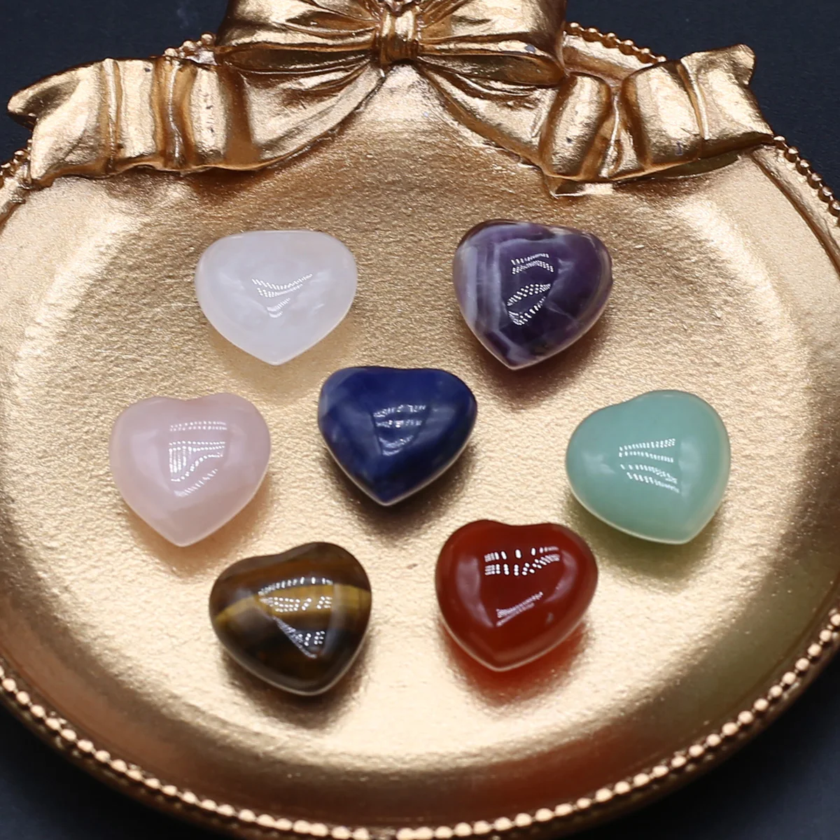 7pcs 15mm Natural Stone Crystal Agate Heart Aura Rune Yoga Stone Chakra Loose Beads for Jewelry Making Supplies DIY Accessories