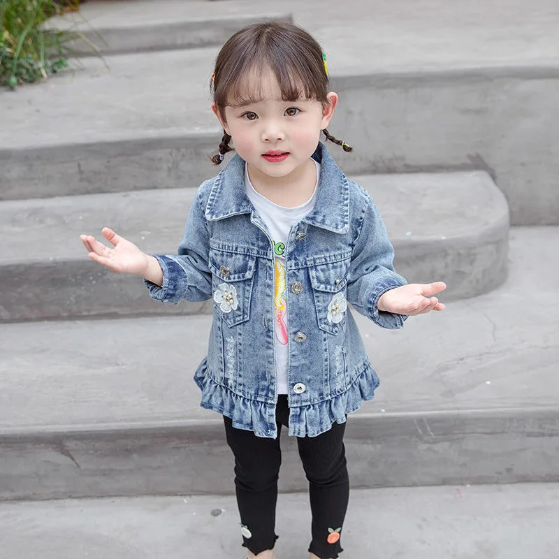 2024 Baby Girls Denim Jacket Spring Cardigan Coat For Kids Sweet Little Girl Princess Outwear Children Clothing Birthday Present