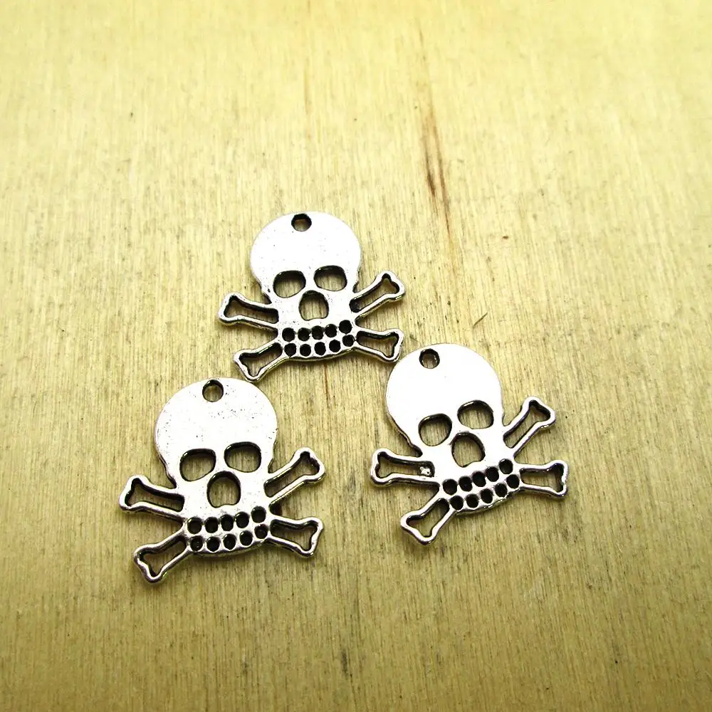 30pcs/lot--17x18mm Pirate Charms  Skull and Crossbones  DIY necklace/ bracelets  charms antique silver tone